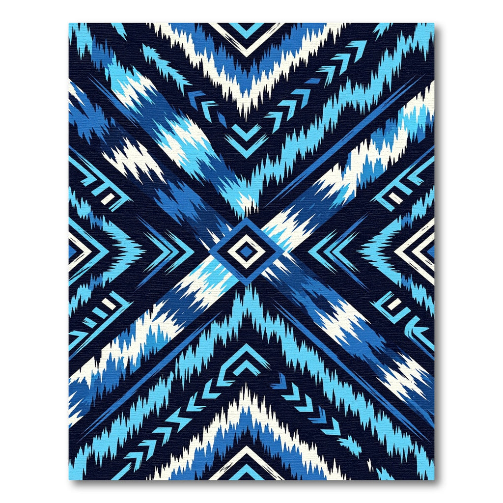 Blue Geometric Chevron Ikat Diamond Rug