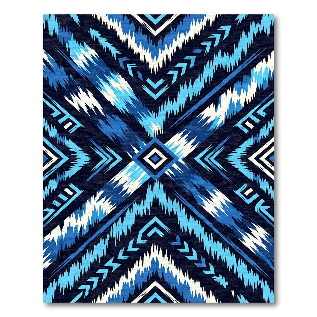 Blue Geometric Chevron Ikat Diamond Rug
