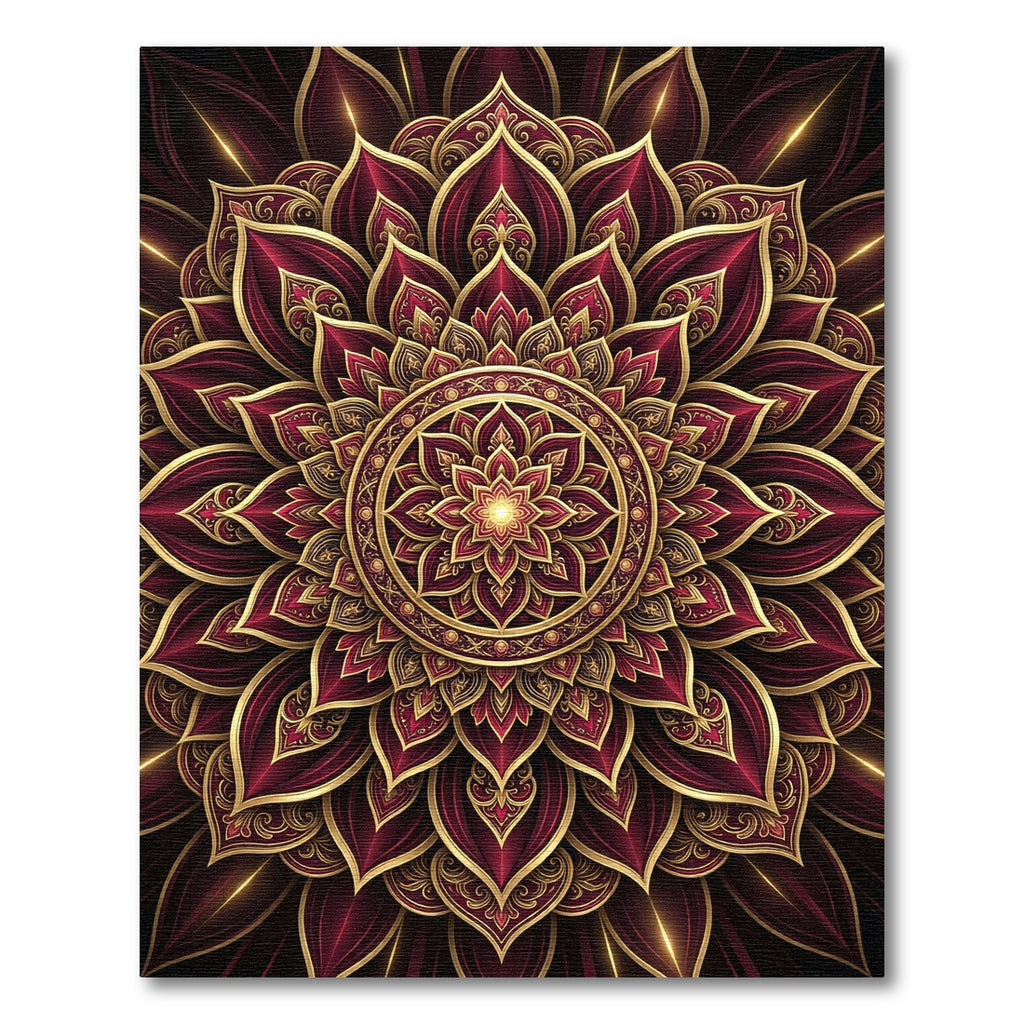 Crimson Gold Mandala Floral Rug