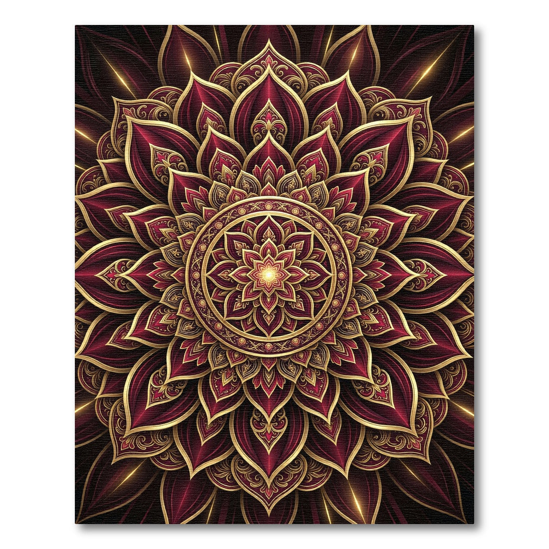 Crimson Gold Mandala Floral Rug