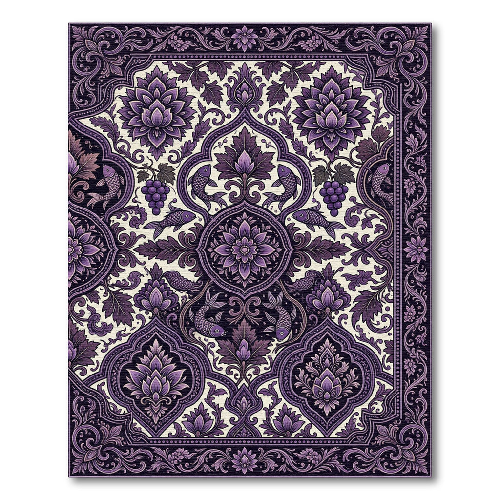 Rich Amethyst Floral Fish Medallion Rug