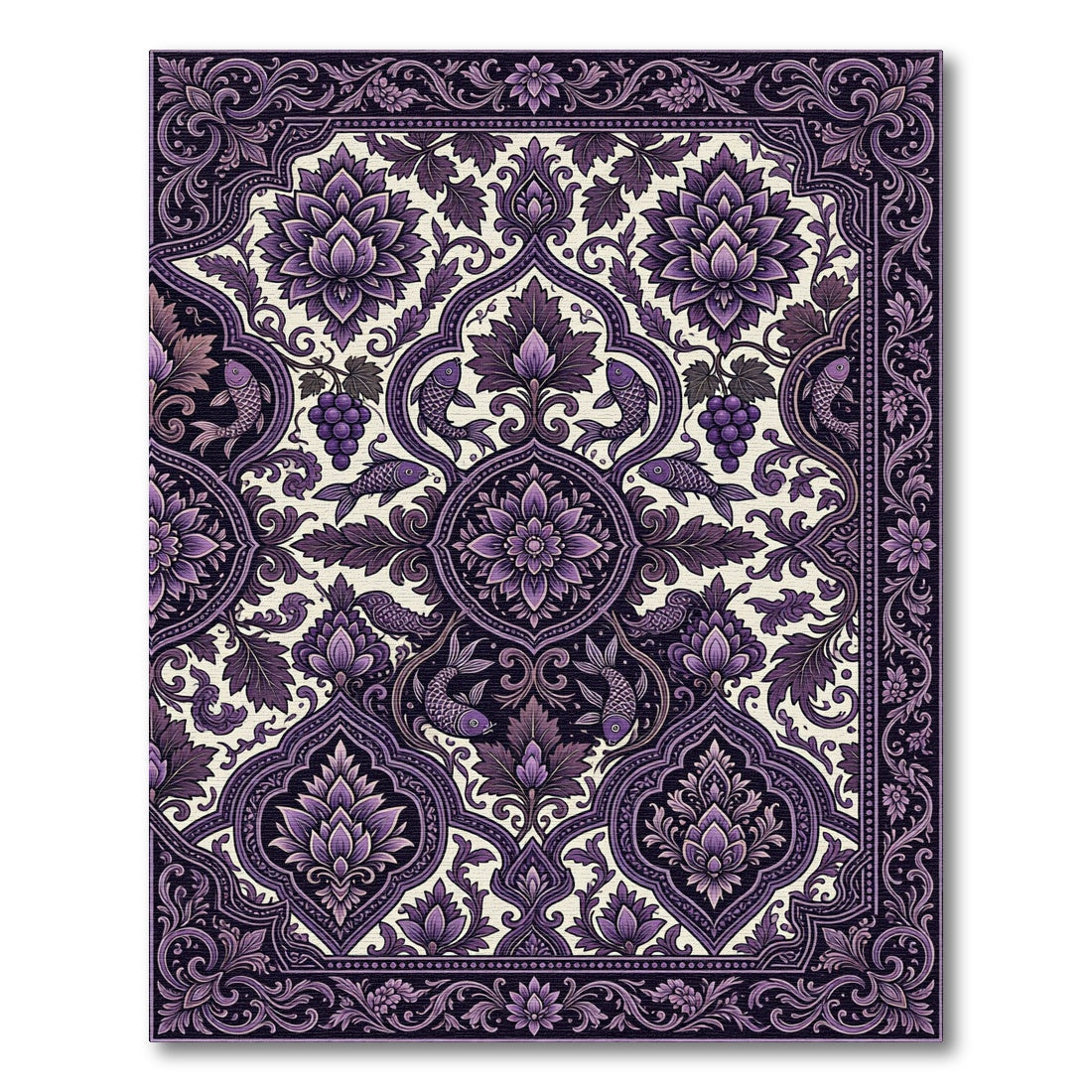 Rich Amethyst Floral Fish Medallion Rug