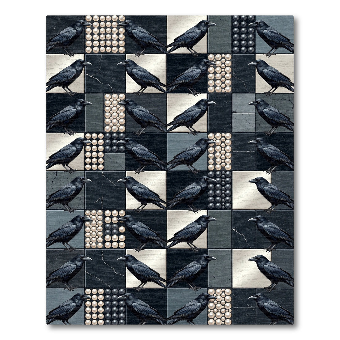 Gothic Raven Monochrome Checkerboard Abstract Rug