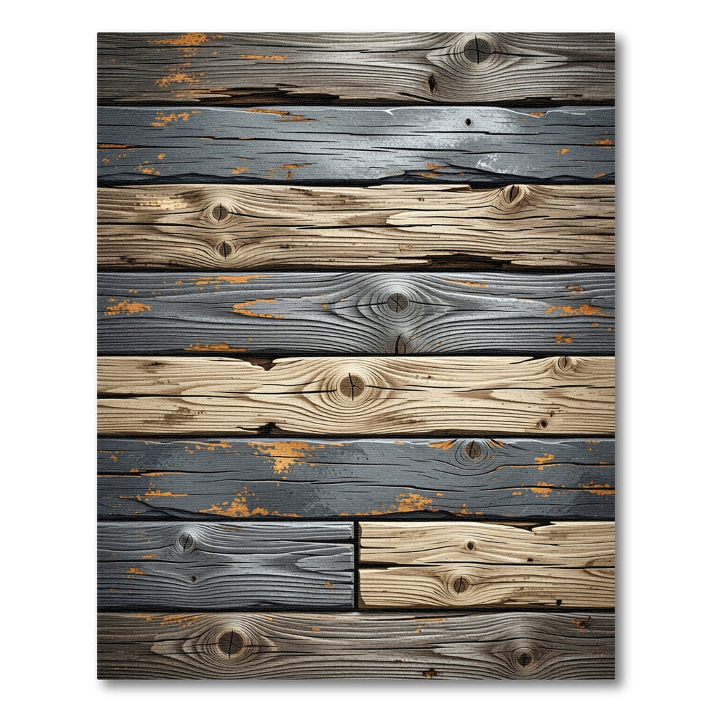 Distressed Wood Grain Plank Composition Rug