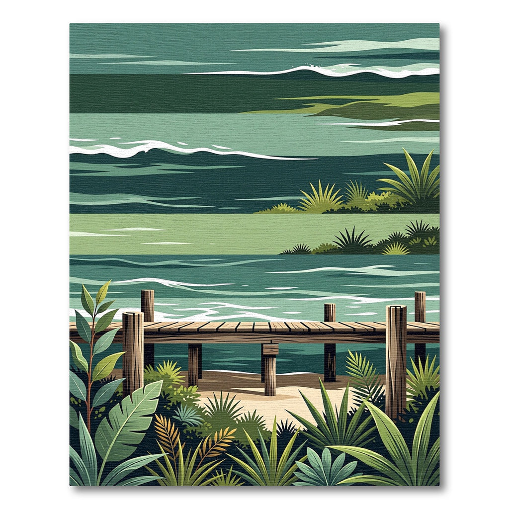 Tropical Dock Waves Lush Foliage Rug