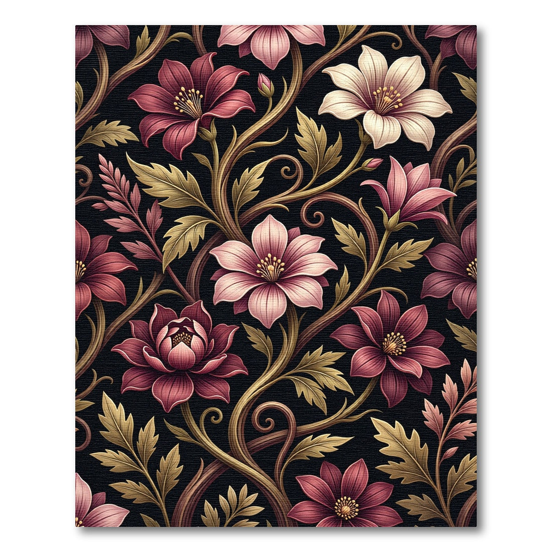 Elegant Deep Pink Floral Scroll Rug