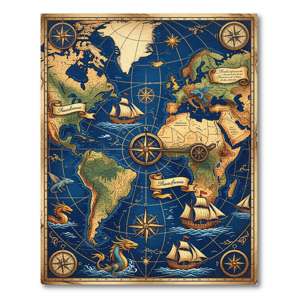 Vintage Nautical Chart Deep Blue Map Rug