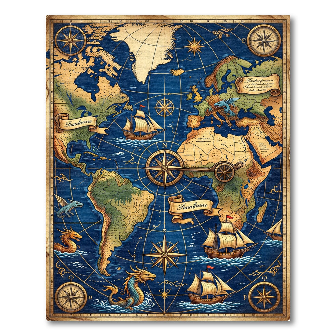 Vintage Nautical Chart Deep Blue Map Rug