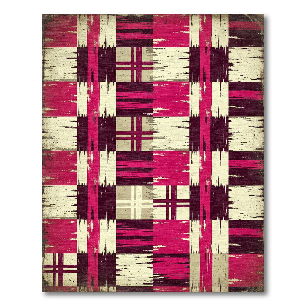 Grungy Magenta Plaid Squares Rug