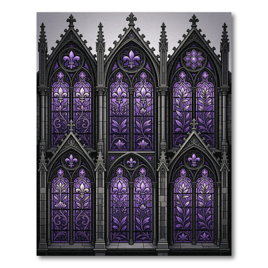 Gothic Violet Fleur-de-lis Cathedral Window Rug
