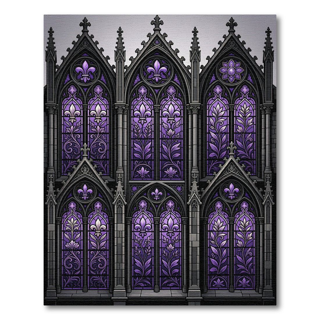 Gothic Violet Fleur-de-lis Cathedral Window Rug