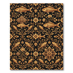 Elegant Gold Fish Floral Scroll Rug