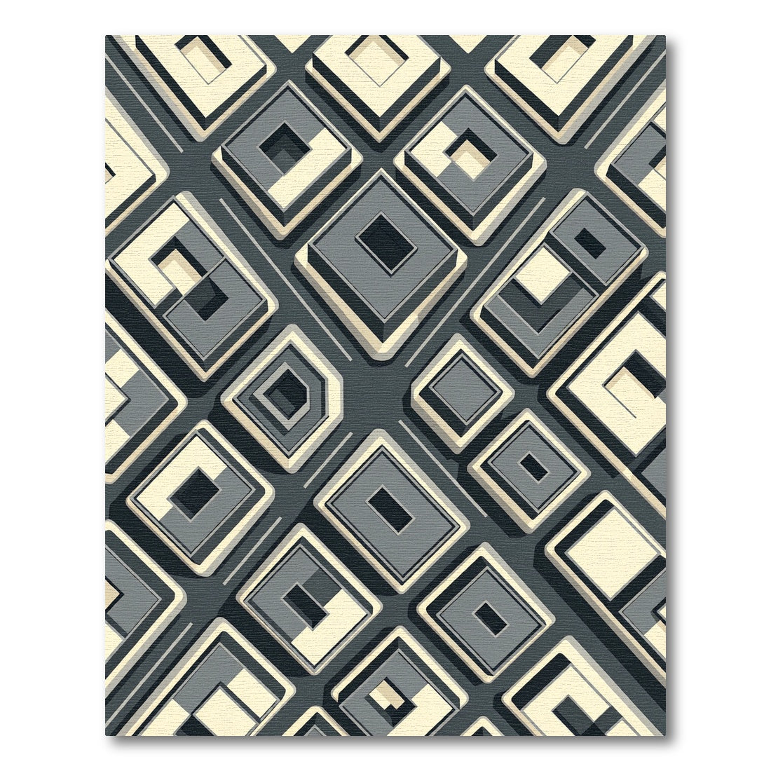 Monochrome Geometric Square Isometric Rug