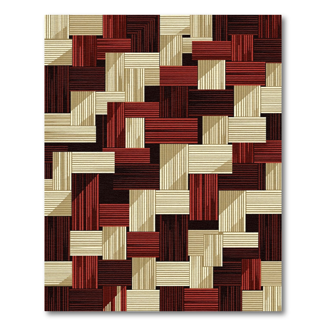 Modern Red Geometric Striped Weave Rug