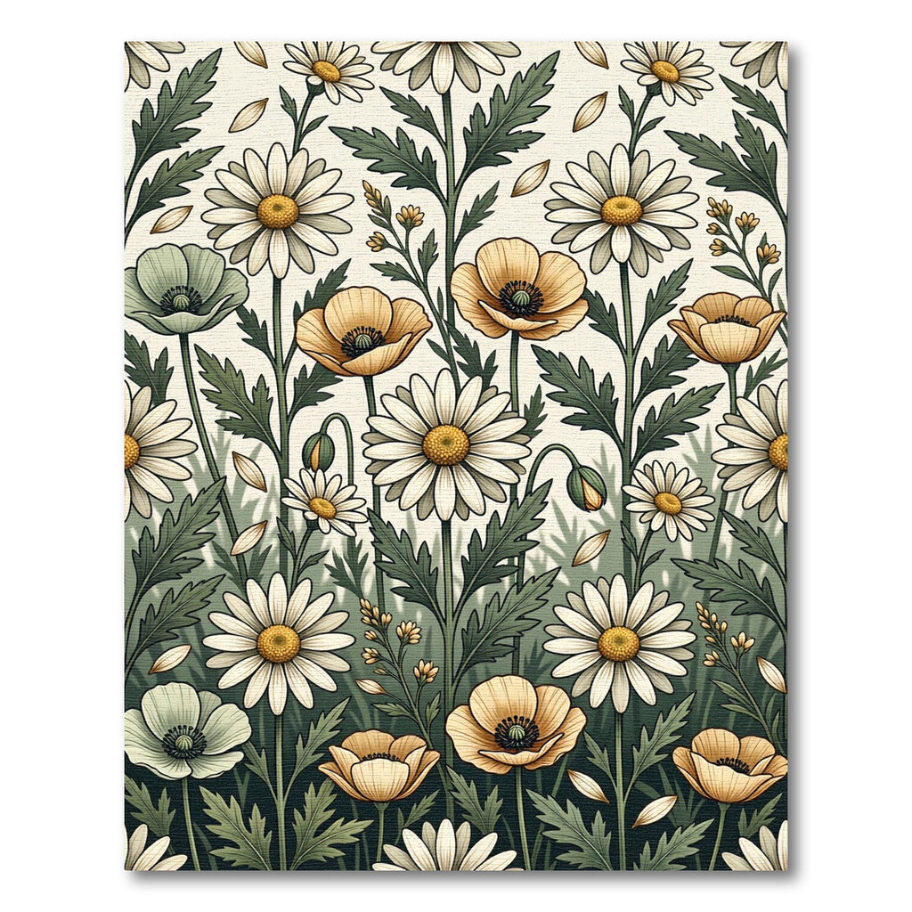 Botanical Meadow Daisy and Poppy Field Rug