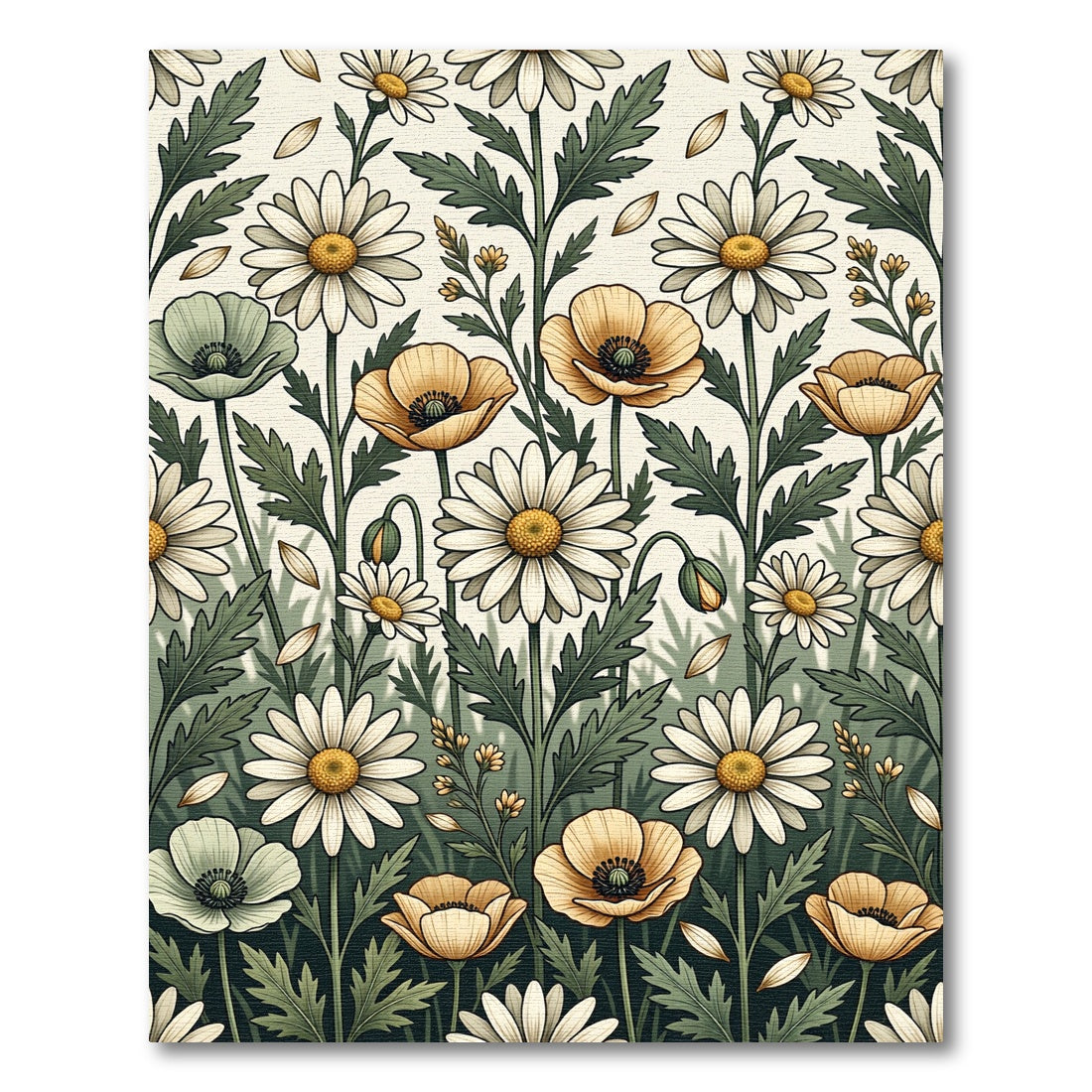 Botanical Meadow Daisy and Poppy Field Rug