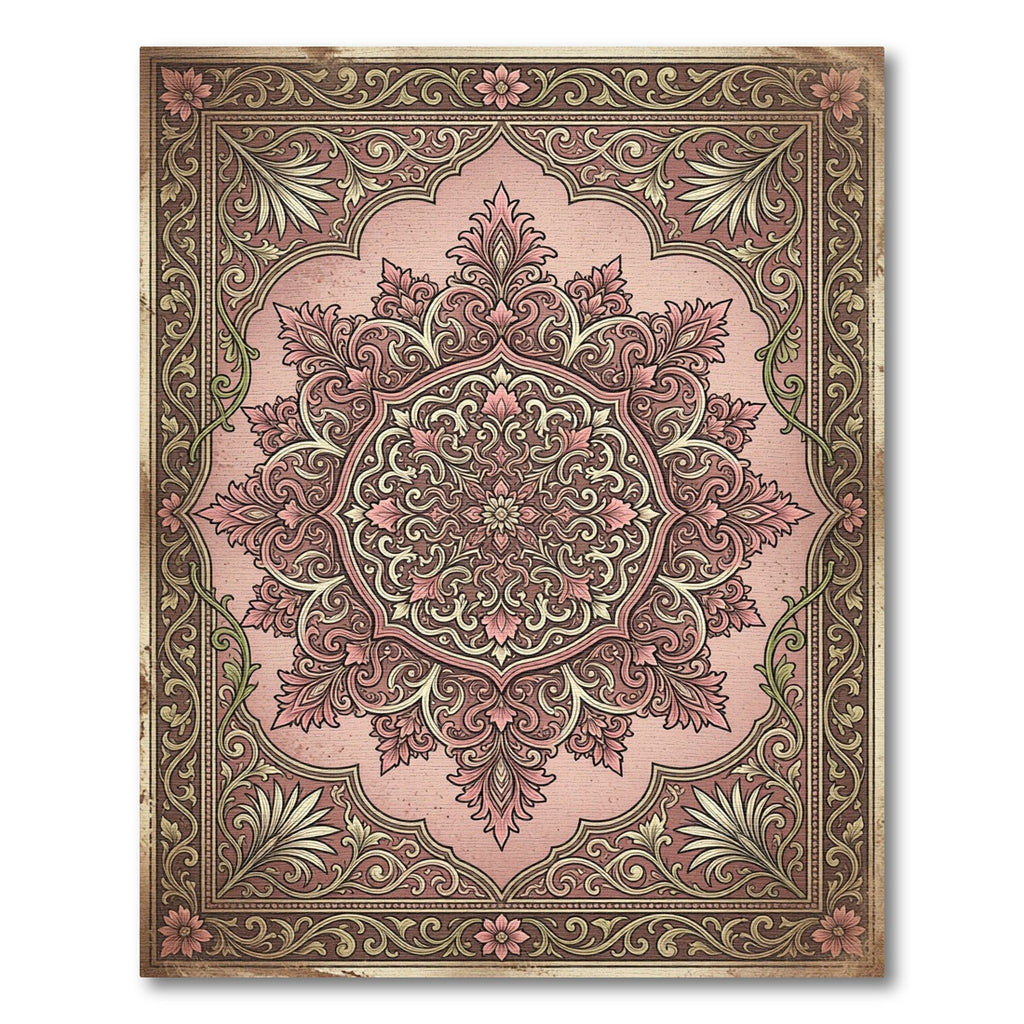 Vintage Blush Floral Medallion Area Rug
