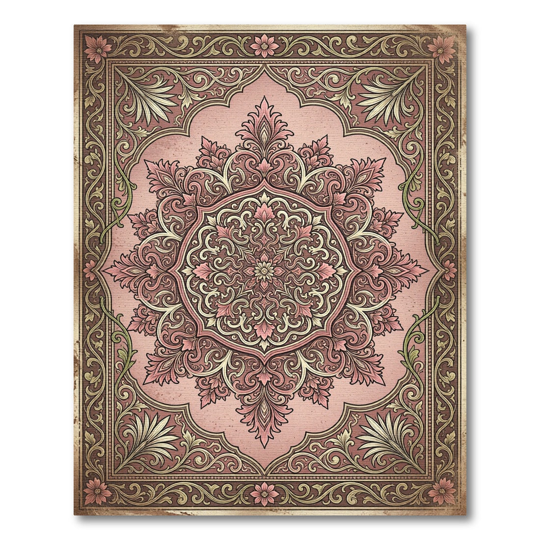 Vintage Blush Floral Medallion Area Rug