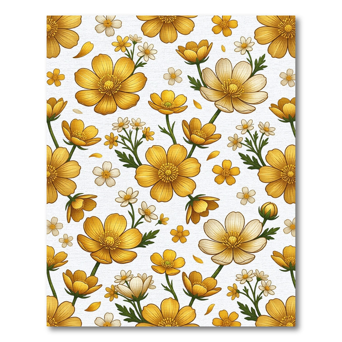 Golden Buttercup Floral Botanical Meadow Rug