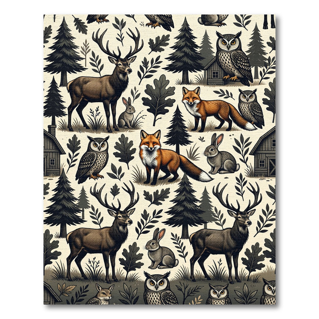Enchanted Forest Woodland Creatures Cream Earthy Tones Rug