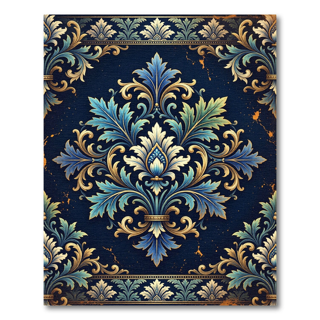 Royal Blue Gold Ornate Damask Acolyte Rug