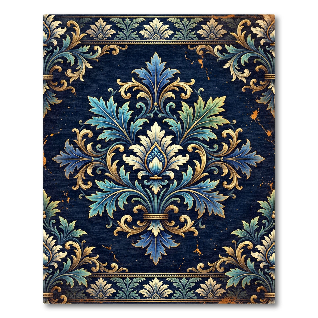 Royal Blue Gold Ornate Damask Acolyte Rug