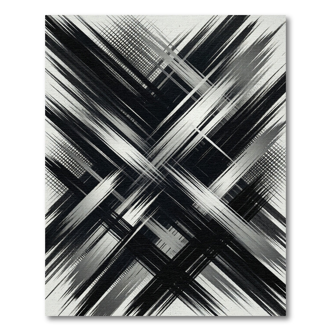 Black White Abstract Scratched Lines Rug