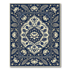 Deep Blue Ivory Floral Medallion Rug