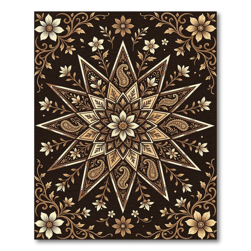 Ornate Starry Floral Sepia Mandala Rug