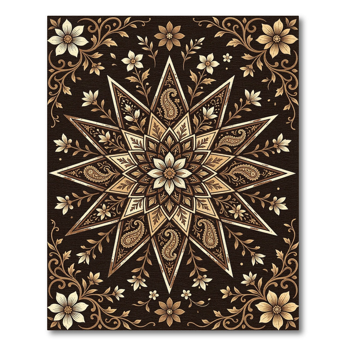 Ornate Starry Floral Sepia Mandala Rug