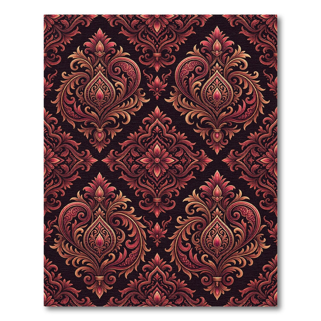 Ornate Red and Gold Damask Rug