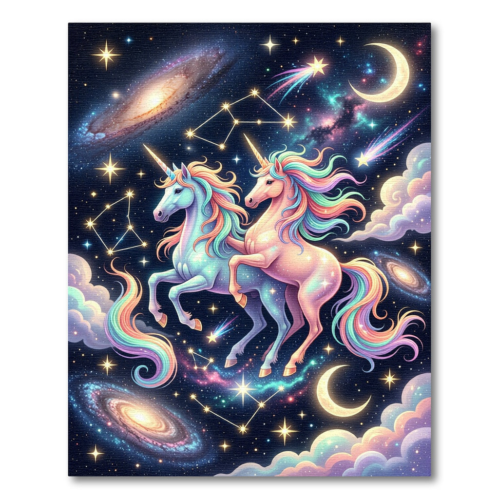 Pastel Celestial Unicorns in Cosmic Galaxy Rug
