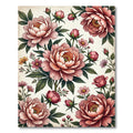Elegant Blush Peony Botanical Illustration Rug