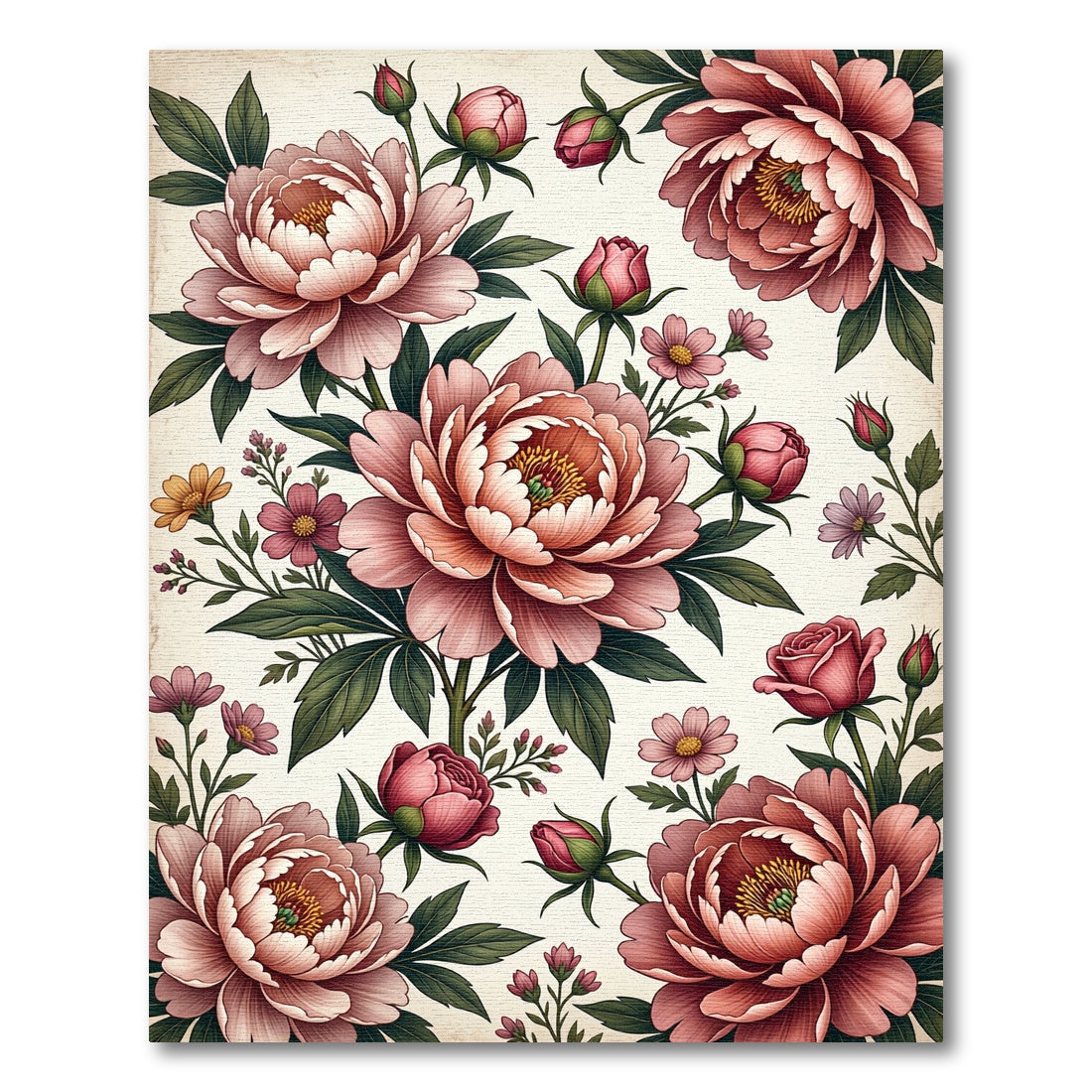 Elegant Blush Peony Botanical Illustration Rug
