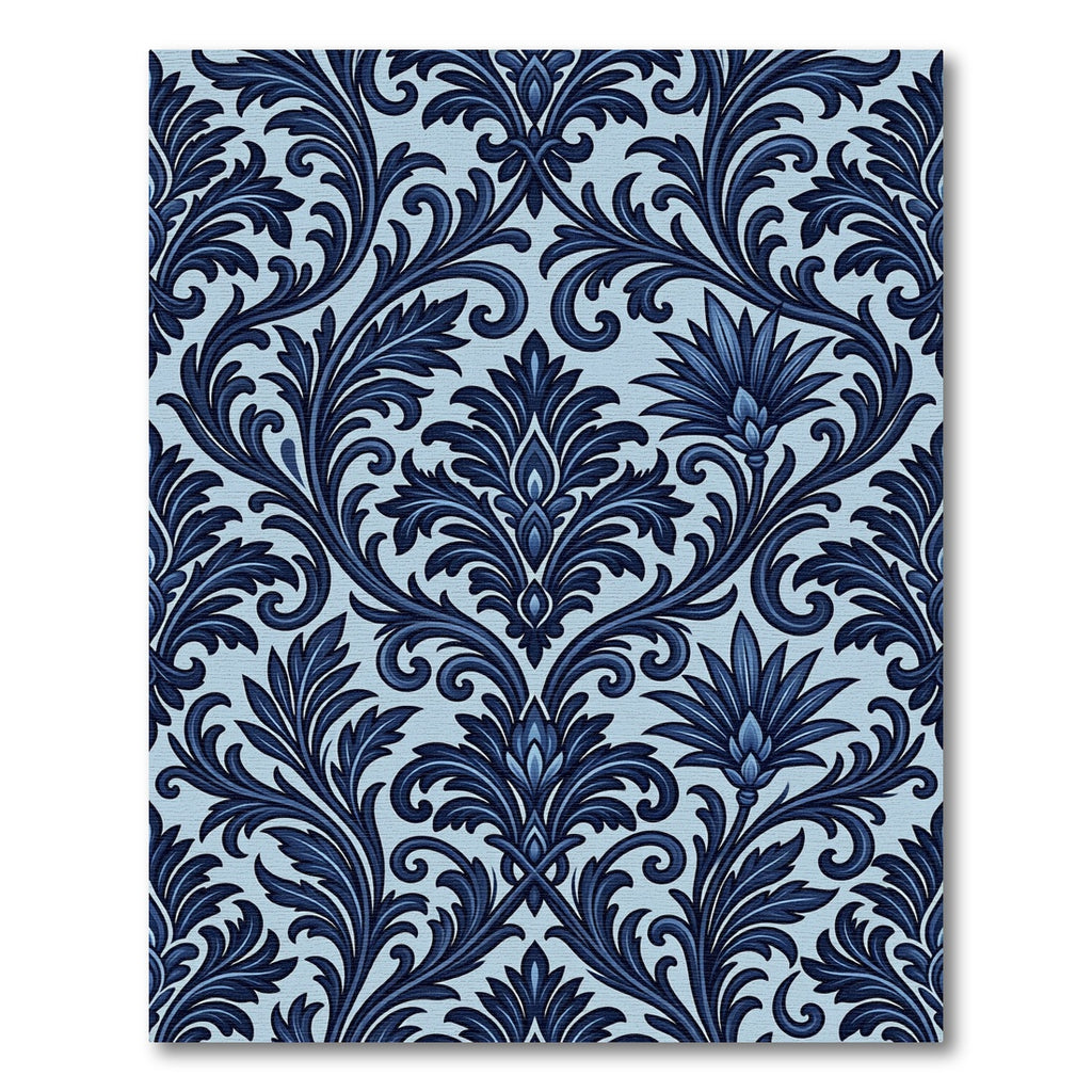 Deep Blue Floral Acanthus Scroll Rug