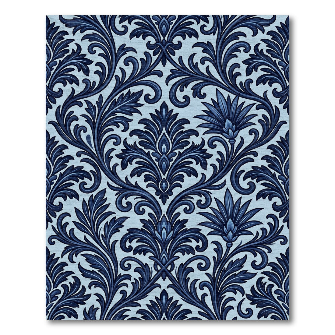 Deep Blue Floral Acanthus Scroll Rug