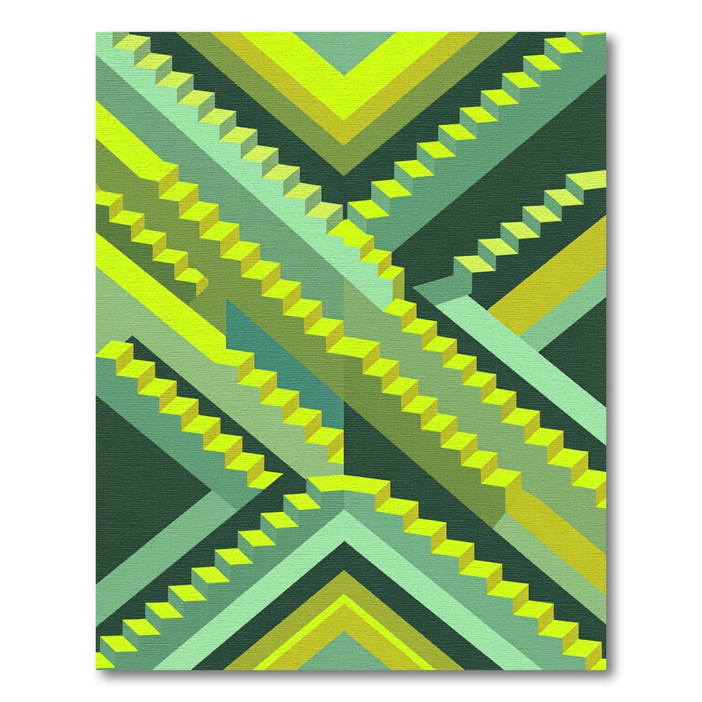 Neon Geometric Staircase Abstract Art Rug