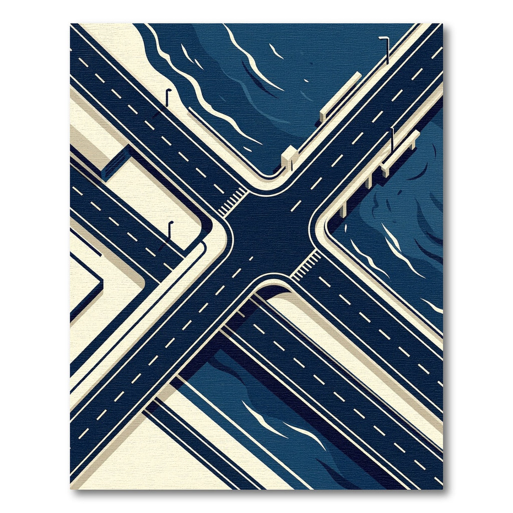 Modern Minimalist Isometric Urban Roadway Rug