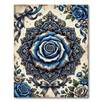 Ornate Blue Rose Damask Medallion Rug