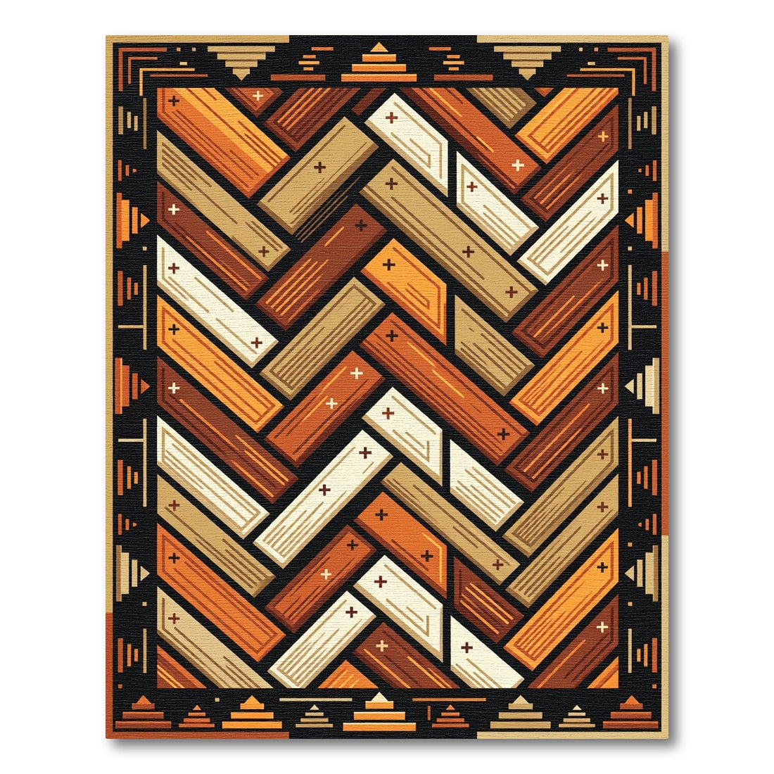Herringbone Amber Ochre Geometric Tile Rug