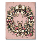 Elegant Pastel Pink Bunny Floral Wreath Rug