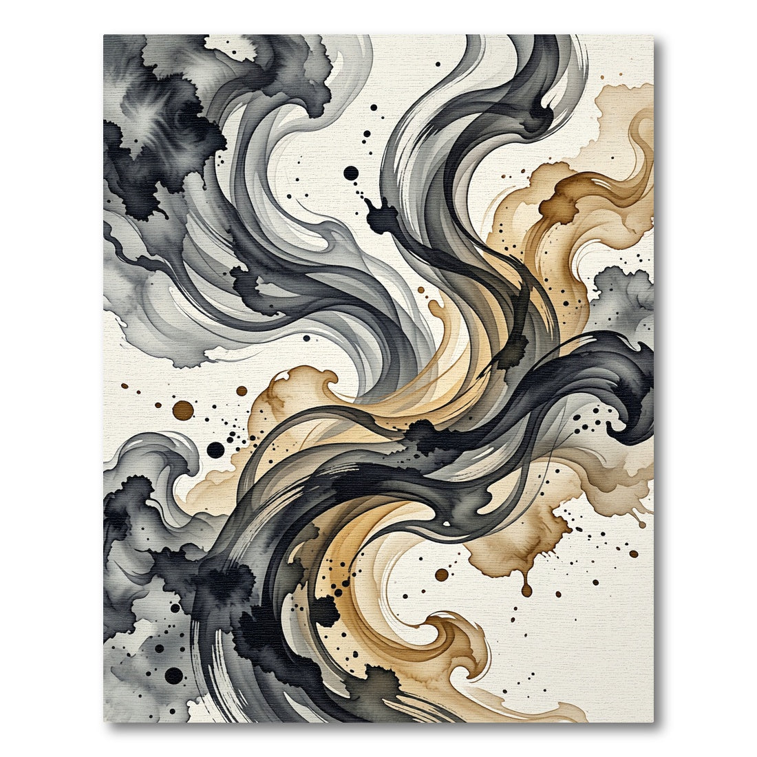 Ink Swirl Black Gold Abstract Flow Rug