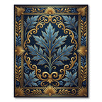 Elegant Blue Acanthus Leaf Gold Filigree Rug