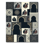 Black Gray Pomegranate Medallion Arch Collage Rug