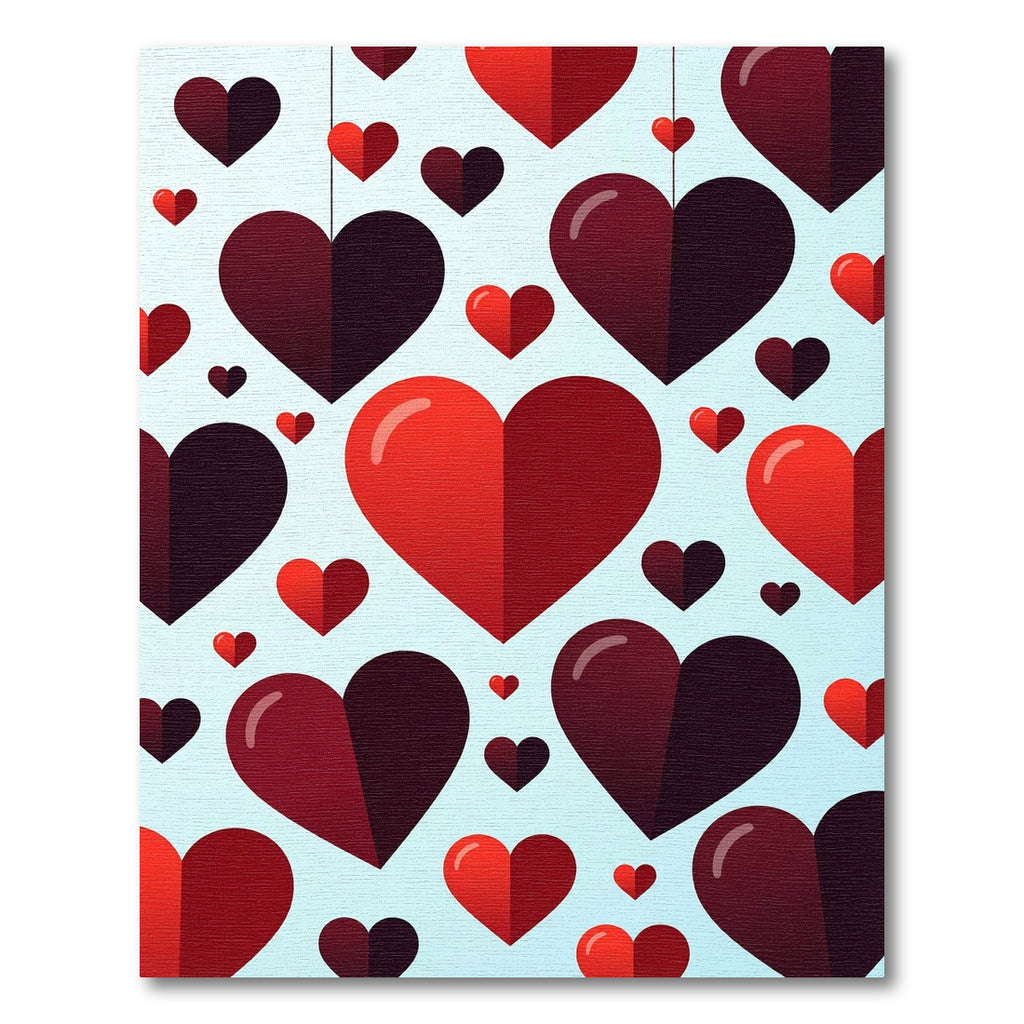 Modern Floating Crimson Hearts Illustration Rug