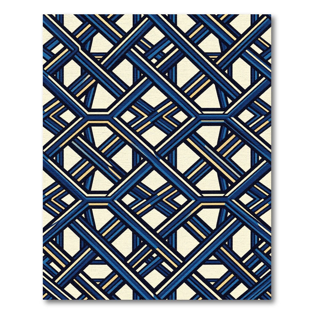 Geometric Navy and Gold Lattice Rug