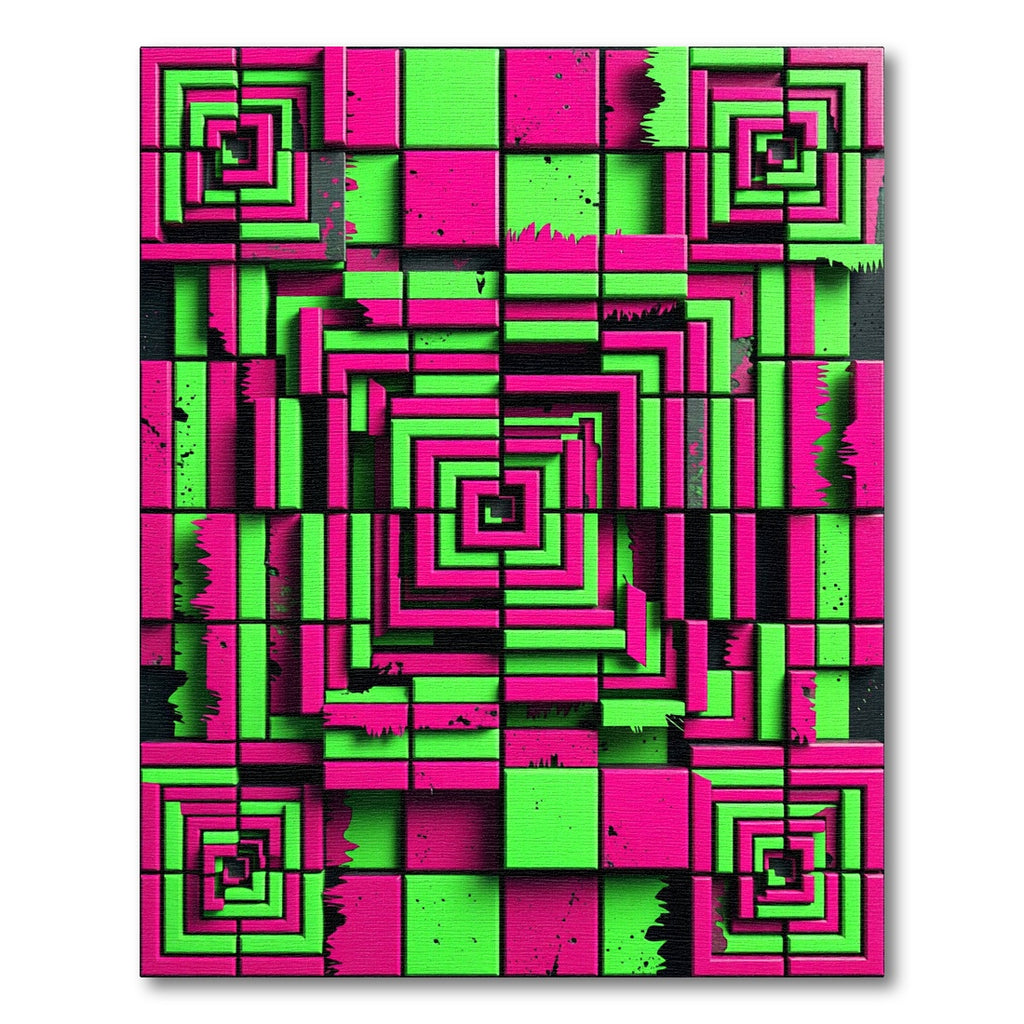 Neon Magenta and Lime Geometric Grid Rug