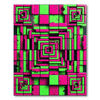 Neon Magenta and Lime Geometric Grid Rug