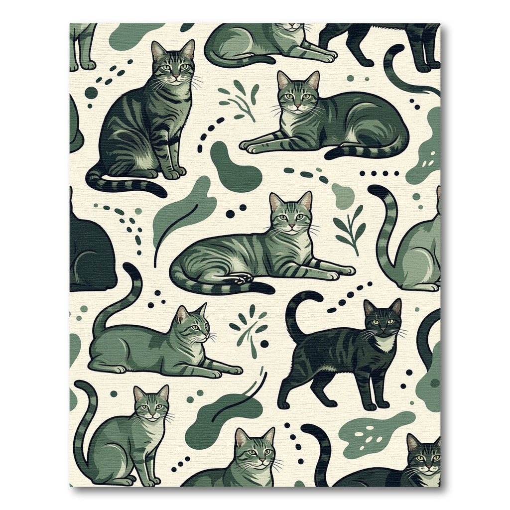 Sage Green Whimsical Tabby Cat Illustration Rug