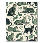 Sage Green Whimsical Tabby Cat Illustration Rug